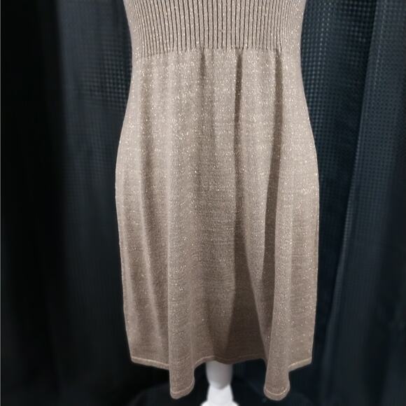 CALVIN KLEIN! RICH TAUPE BEIGE/TAN W/GOLD METALLIC KNIT SWEATER DRESS! SZ M - Picture 3 of 8